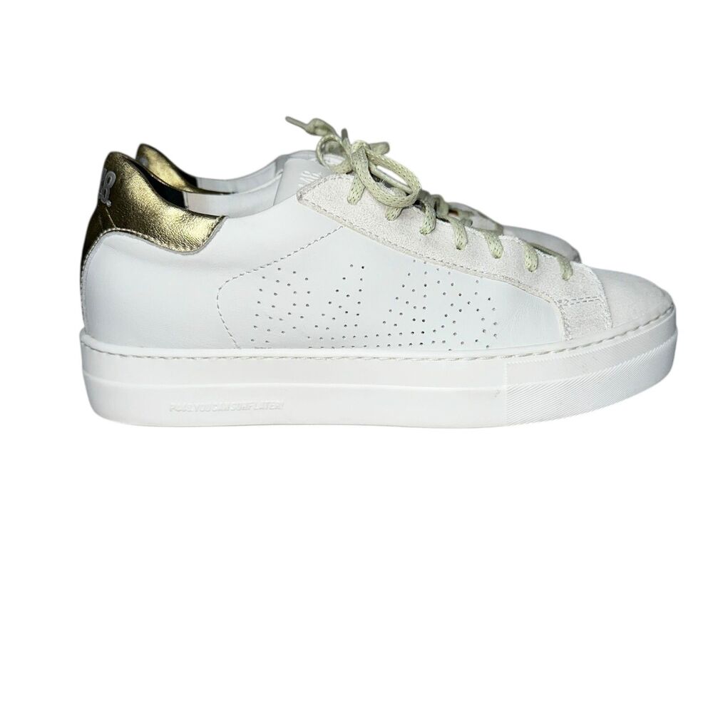 P448 Thea Platform Mahlia Mixed Suede Leather Sneakers Gold Heel Women's‎ 39 8.5 - Picture 4 of 12